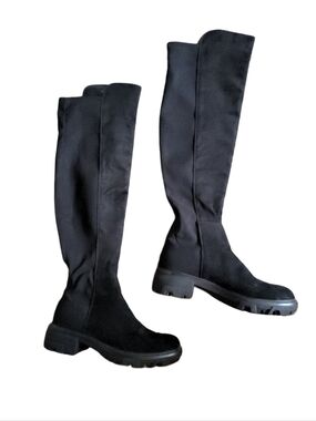 Black Knee-High Platform Riding Boots - Women